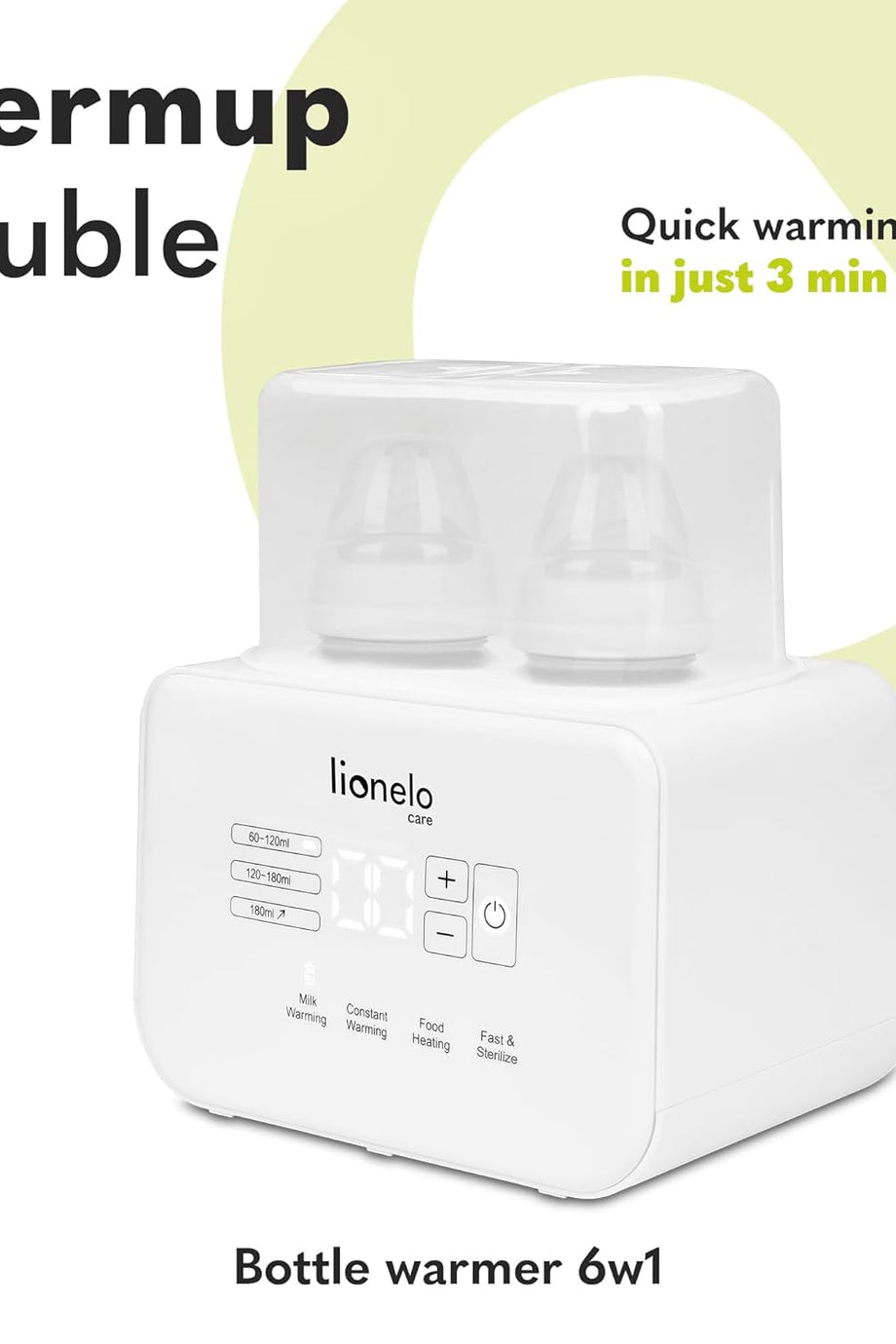 Thermup Çiftli Biberon Isıtıcı, 2 Biberon Aynı Anda Isıtır, 6 Çalışma Modu, Sterilizasyon ve Çözme Fonksiyonu, Güvenli ve Sessiz Kullanım