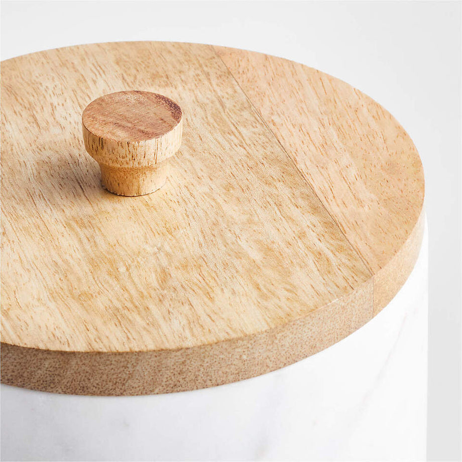 Ahşap Kapaklı Küçük Beyaz Mermer Kutu - Şık ve Doğal Depolama