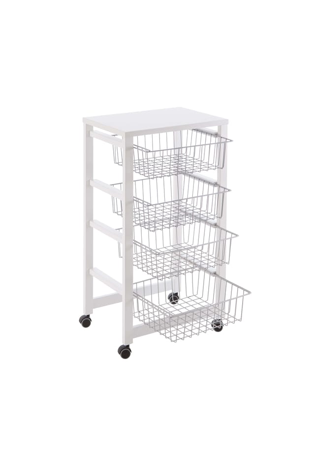 GINGERONE Mutfak Servis Arabası, Beyaz, 4 Metal Sepetli