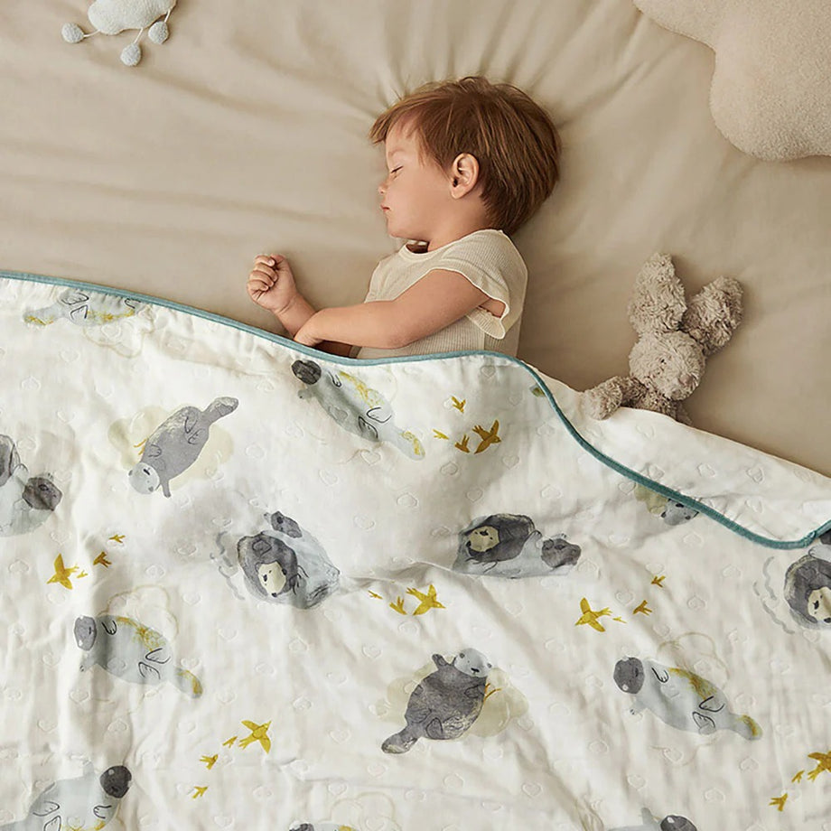 Panda Mavi Gazlı Cotton Bebek Battaniyesi, 110x110 cm