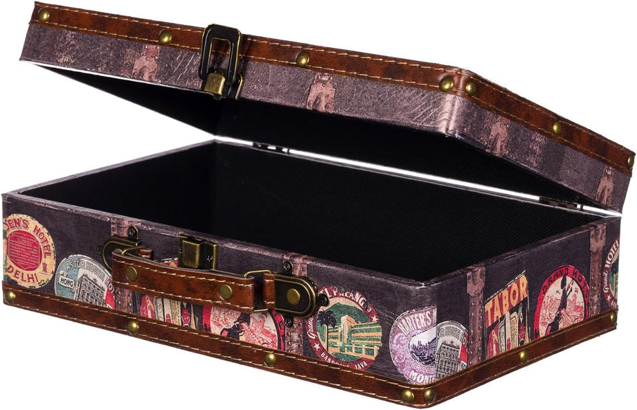 Koloni Tarzı Deri Kaplamalı Ahşap Sandık, Metal Aksesuarlı, Vintage Tasarım