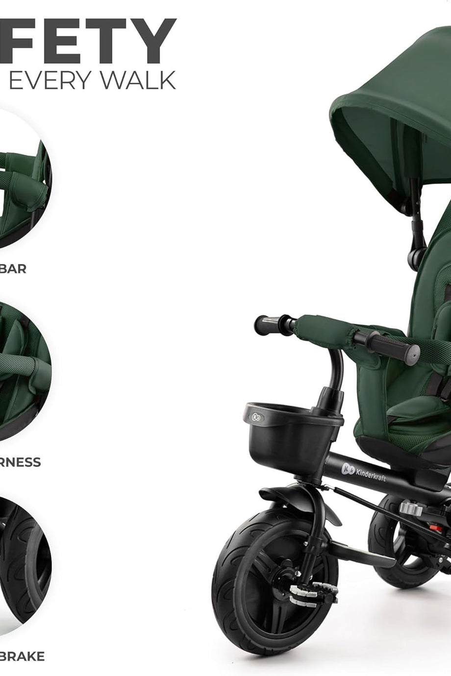 Çocuk Üç Tekerlekli Bisiklet, Katlanabilir, Döner Koltuk, Güneş KorumalıKatlanabilir Tente