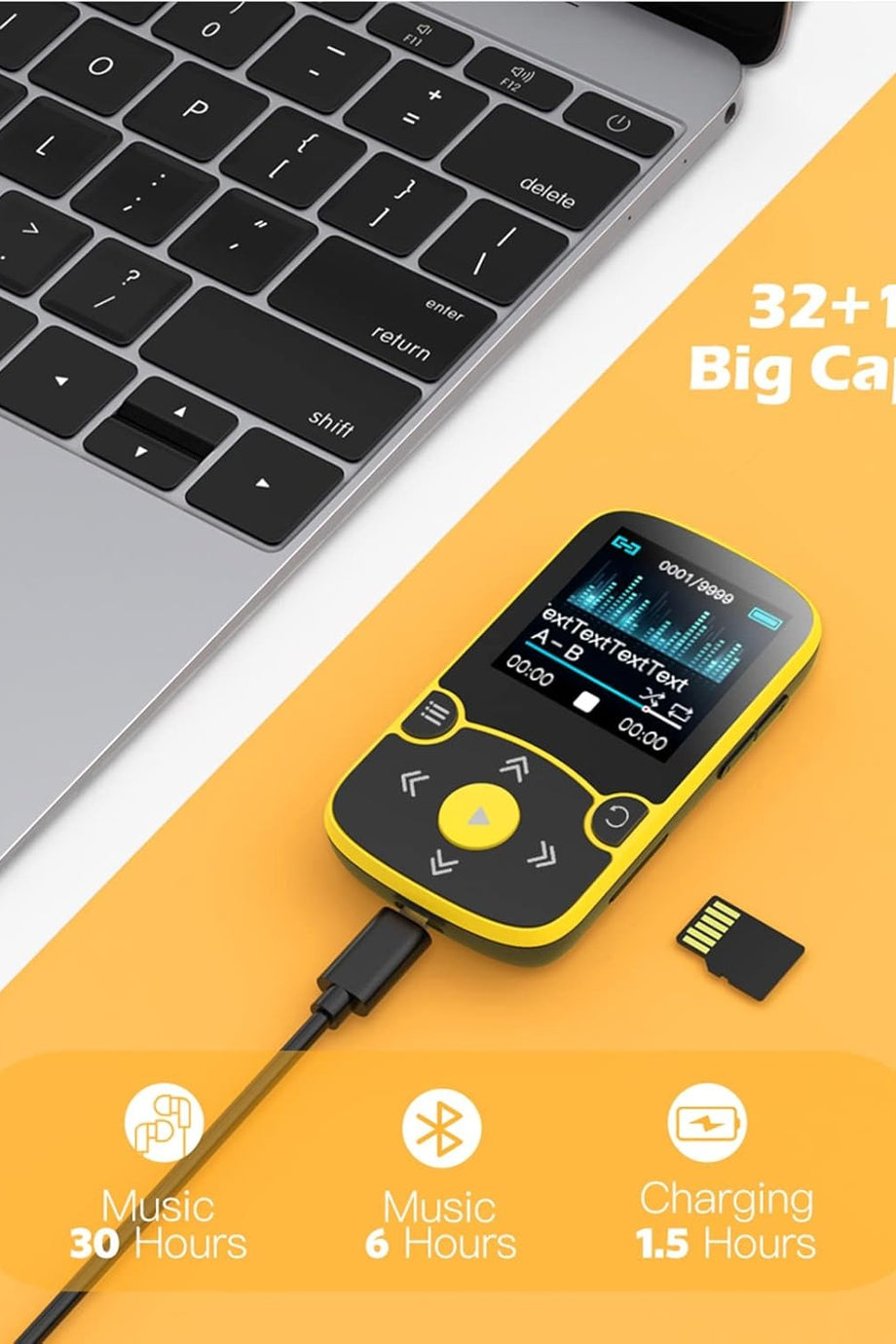 32GB Bluetooth 5.3 MP3 Çalar Klipsli, Renkli Ekranlı, FM Radyo ve Pedometreli