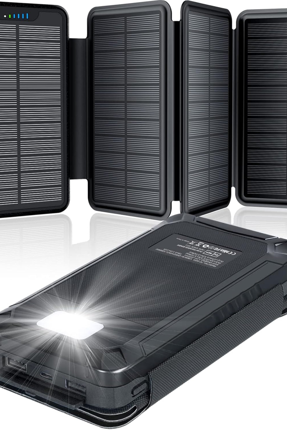 Acil Durum Solar Power Bank 26800mAh, 4 Güneş Paneli, Su Geçirmez, LED Fenerli Harici Pil