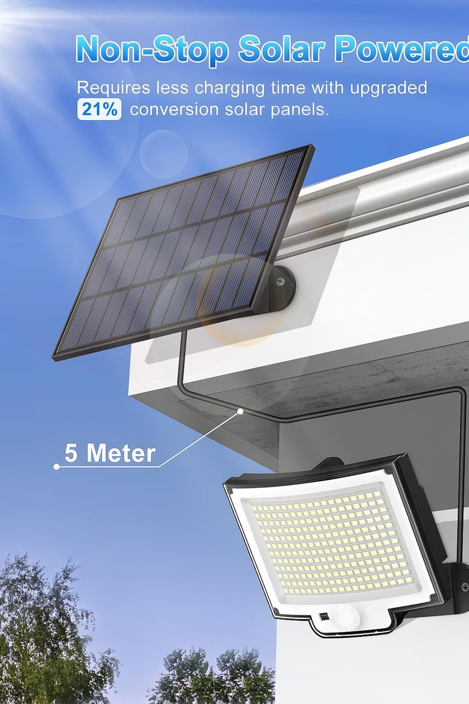 228 LED Solar Dış Mekan Işıkları, 270° Aydınlatma, IP65 Su Geçirmez, 3 Modlu, Geniş Güneş Paneli