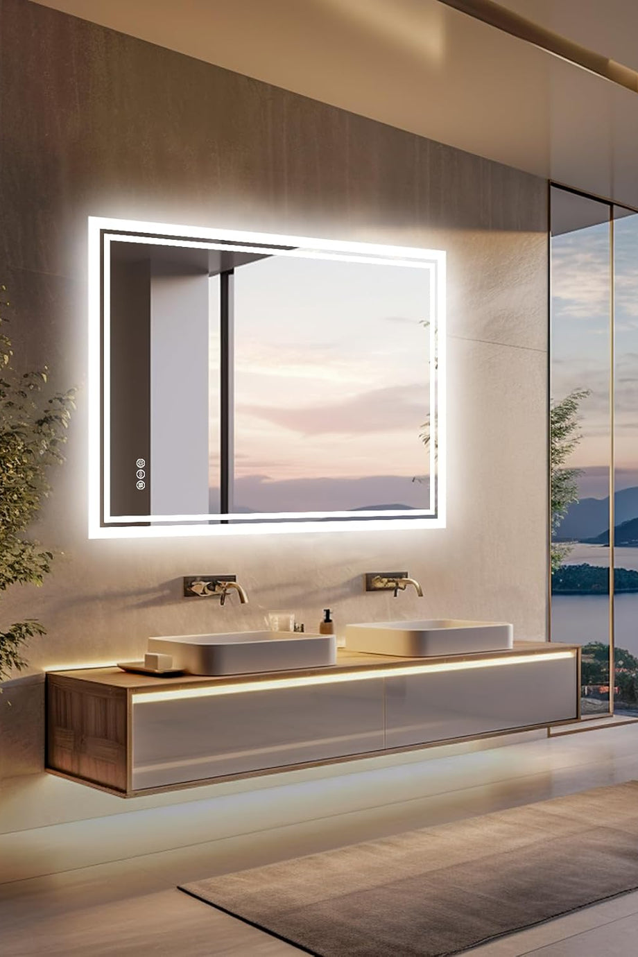 LED Işıklı Banyo Aynası 60x80 CM, Dimmerli, Renk Değiştirilebilir, Anti-Buhar Fonksiyonlu