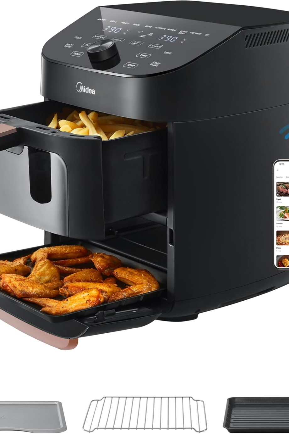 11L Çift Bölmeli Airfryer Fırın, Cam Pencereli, 10 Fonksiyonlu, Wi-Fi, Alexa Uyumlu