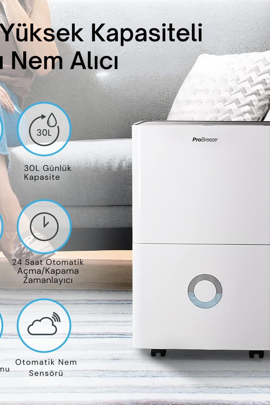 30L/Gün Akıllı Nem Alma Cihazı Wi-Fi, Uygulama, Sürekli Tahliye ve Çocuk Kilidi