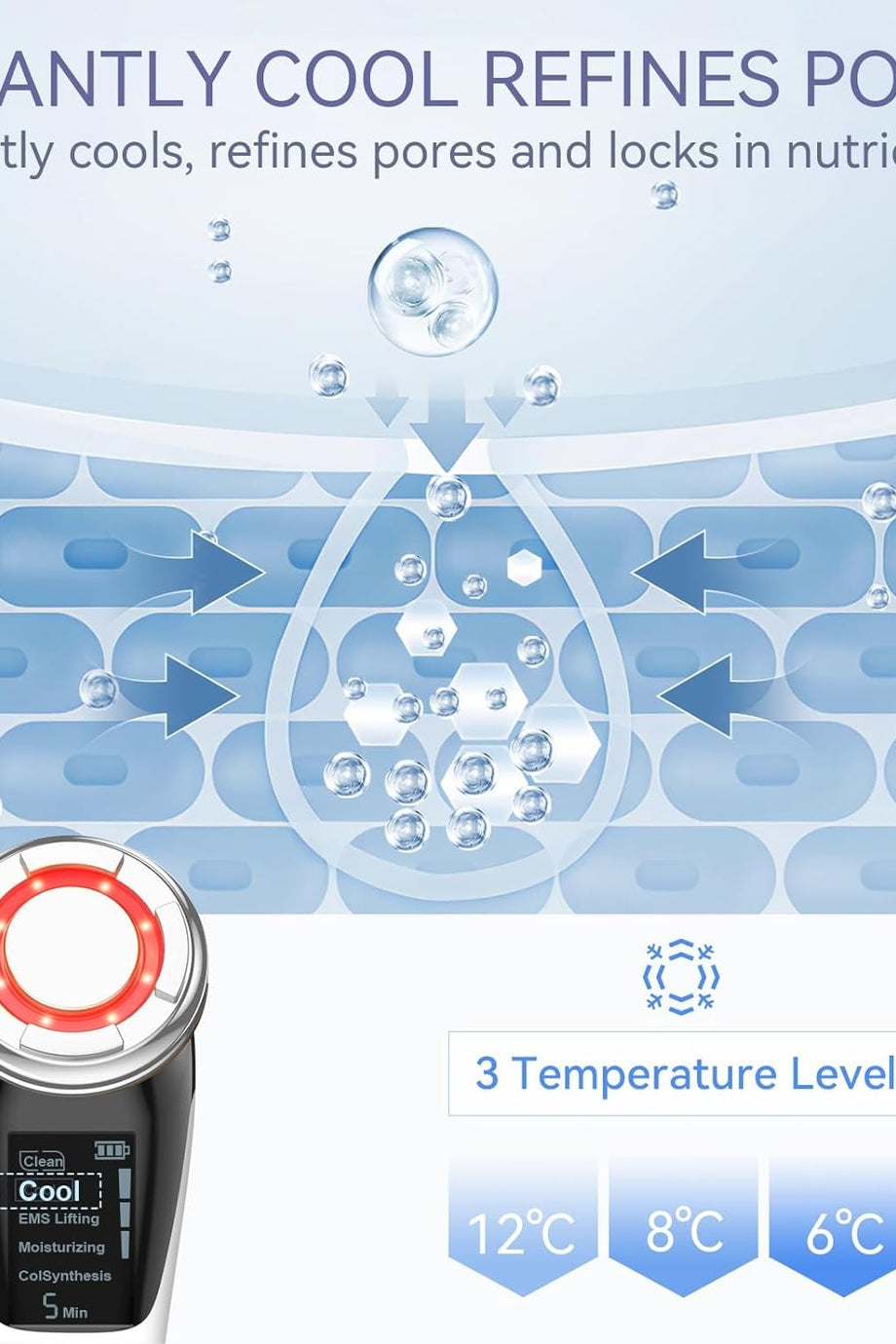 Kozmetik Ultrasonik Kırışıklık Giderici İyon, Fototerapi, Sıcak & Soğuk Cilt Bakımı