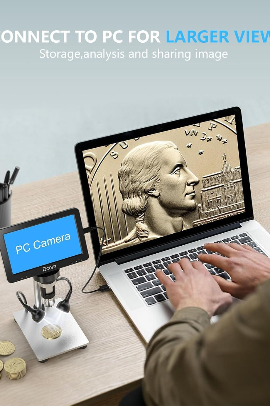 1200X Dijital Mikroskop 7 inç LCD, 12MP Kamera, USB Bağlantı, LED Işık, Video Kayıt