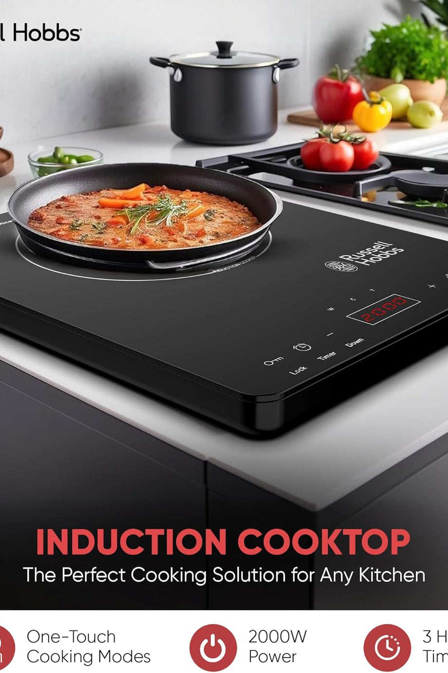 Tek İndüksiyonlu Pişirme Tezgahı,2000W, Kompakt Tasarım, Sıcaklık Kontrolü
