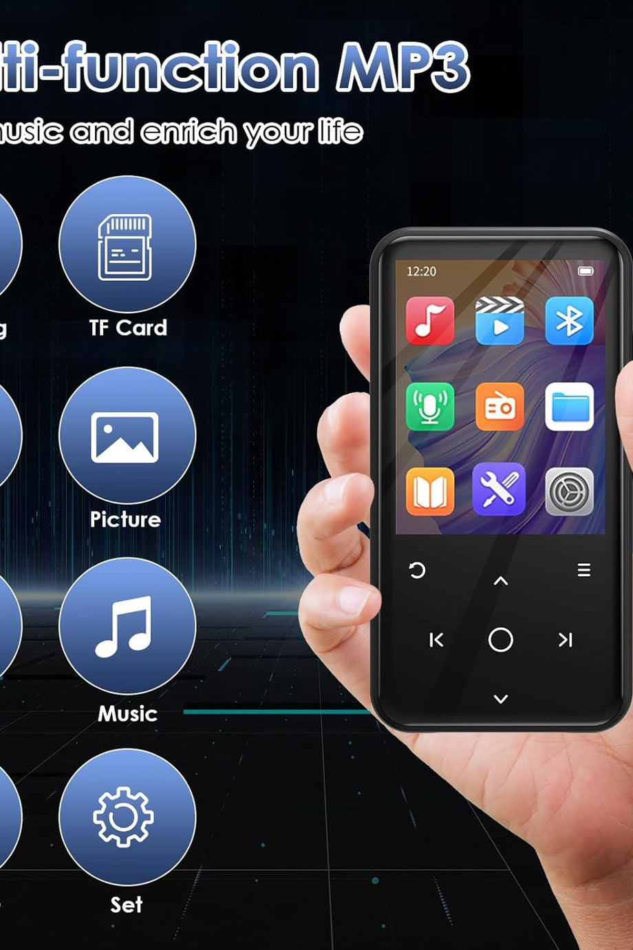 64GB MP3 Çalar Bluetooth, 2.4 İnç Ekran, Klipsli Tasarım, 500mAh Pil