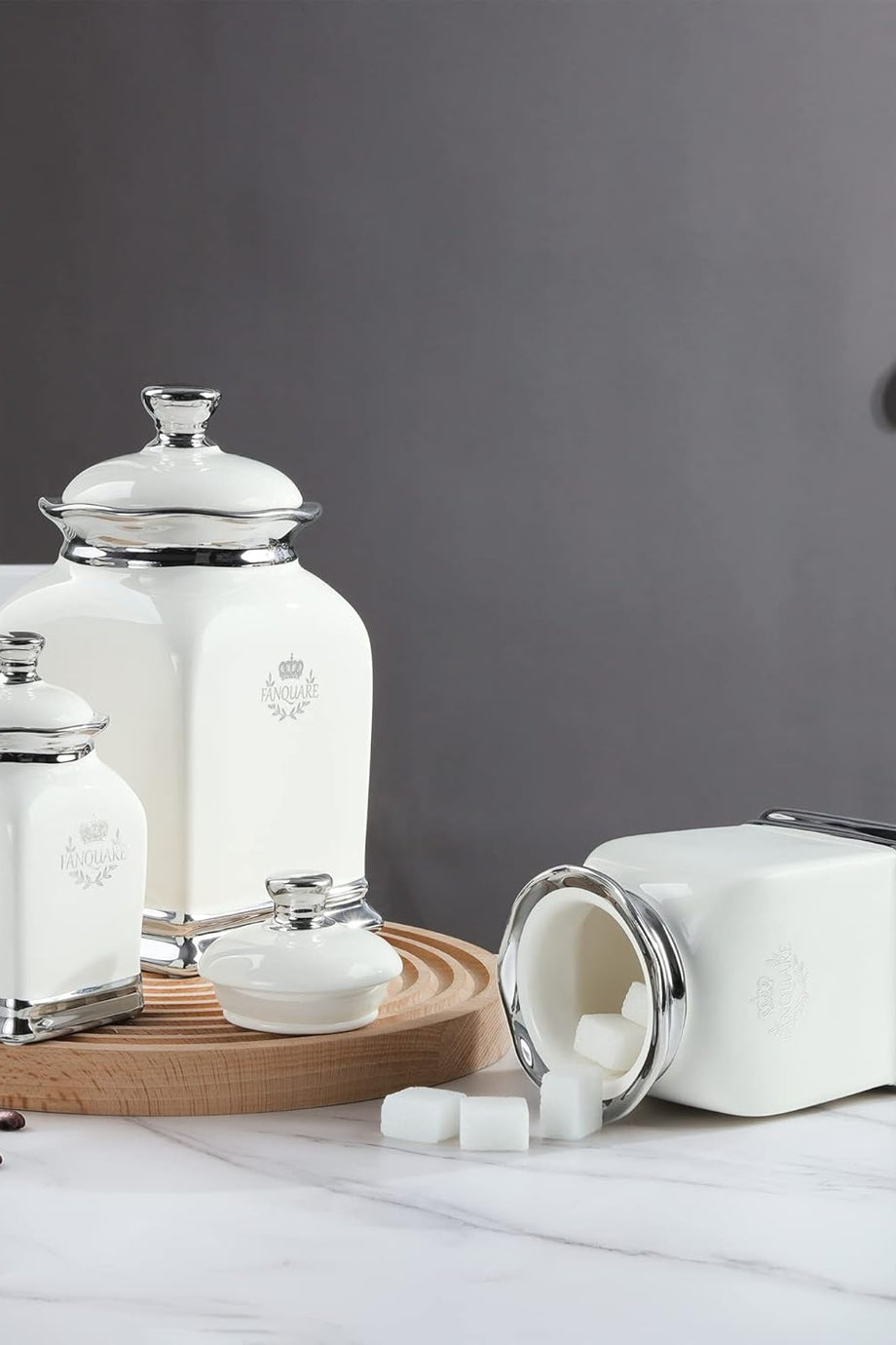 Beyaz Seramik Saklama Kapları 3'lü Set, Kapaklı, Vintage ve Dekoratif, Bulaşık Makinesinde Yıkanabilir