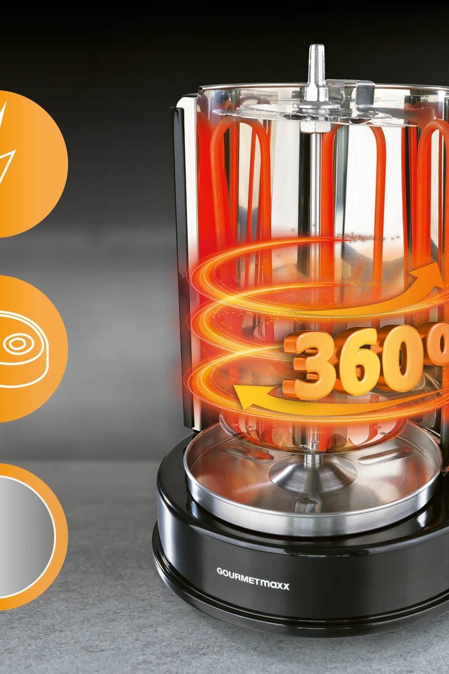 Stand Döner Izgarası, Elektrikli, Paslanmaz Çelik, 360° Dönüş, Kebap & Tavuk İçin