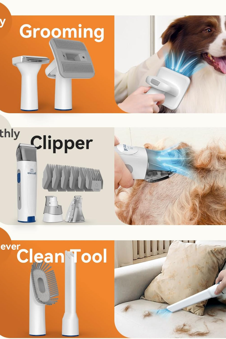 Vakumlu Temizleyicili Köpek Tıraş Makinesi, 12000 Pa Süper Emiş