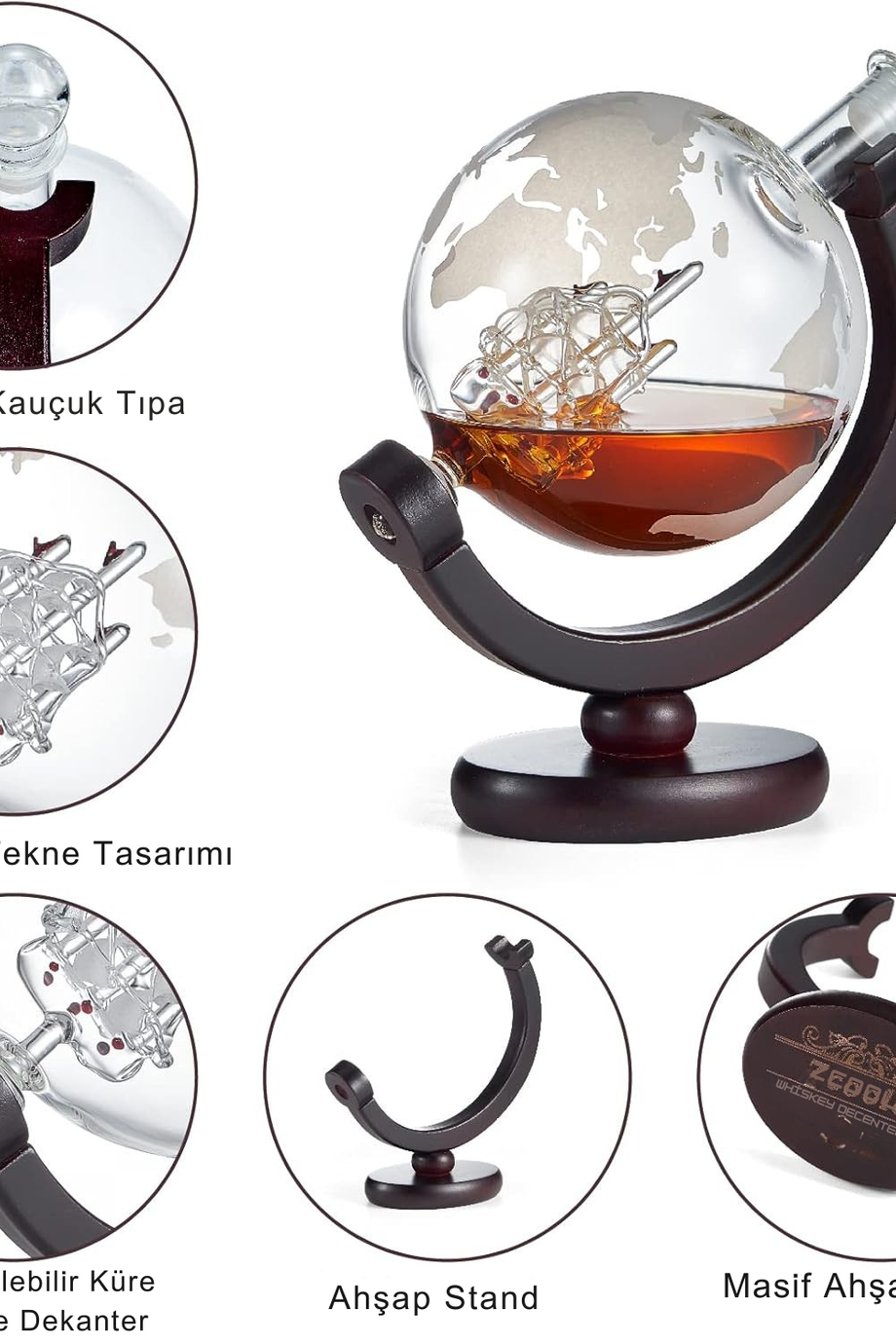 Doeek 850 ml Viski Dekanter Seti 2 Oyma Bardak, Paslanmaz Çelik Huni ve 9 Viski Taşı