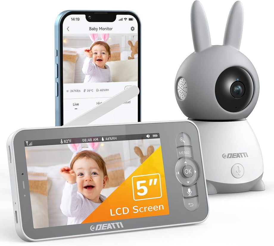 Kameralı Bebek Telsizi, 1080p Bebek Telsizi Videosu, 5" Bebek Monitörü, Kamera ve Uygulamalı