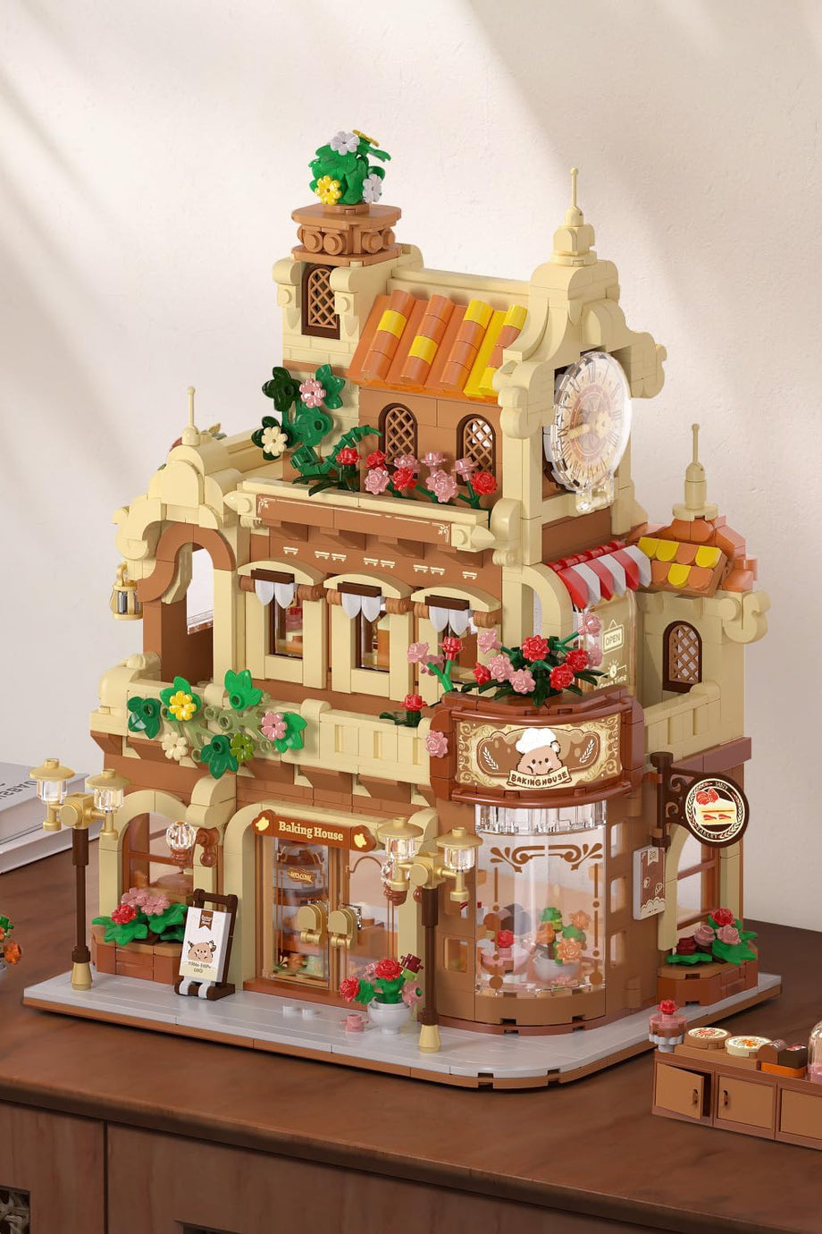 Işıklı Şehir Fırın Kafe Evi Yapı Blokları, 1289 Parça Kek ve Ekmek Fırını Model Seti