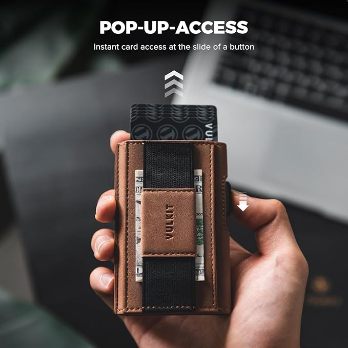 Slim Deri Cüzdan, RFID Korumalı, Para Klipsli, Pop-Up Kart Mekanizmalı Kartlık