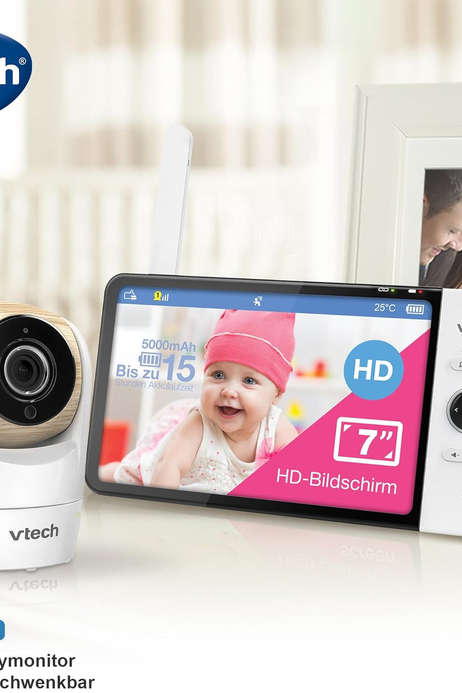 VM919 HD Bebek Monitörü, 7” Ekran, 360° Panoramik Görünüm, Gece Görüşü ve Ninniler