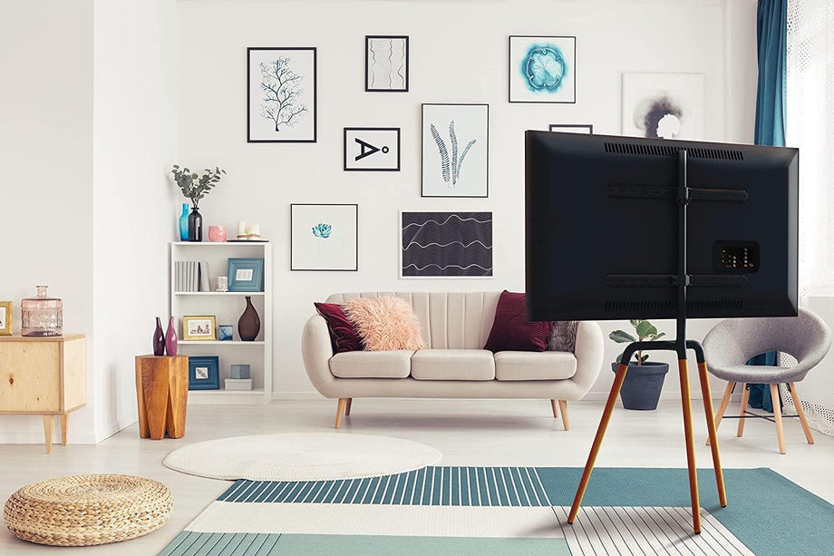 Modern TV Zemin Standı, 180° Döner Şövale Tripod Tasarım, 47-65 İnç Kavisli ve Düz Ekranlar için