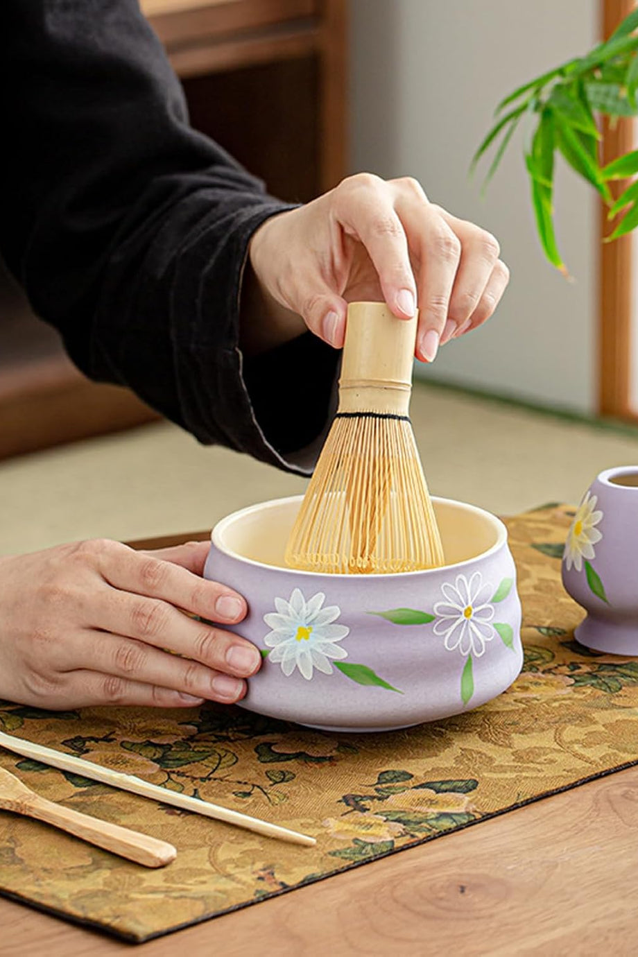 4 Parçalı Japon Matcha Seti - Matcha Çırpıcısı, Bambu Ölçü Kaşığı, Geleneksel Matcha Hazırlama Seti