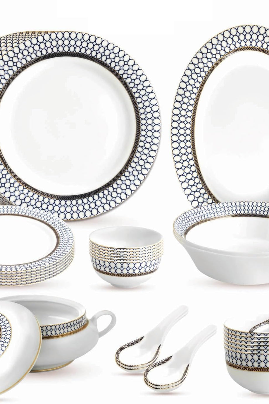 Phoenix Koleksiyonu 35 Parça Yemek Takımı, Gerçek Altın Kaplama Tasarım