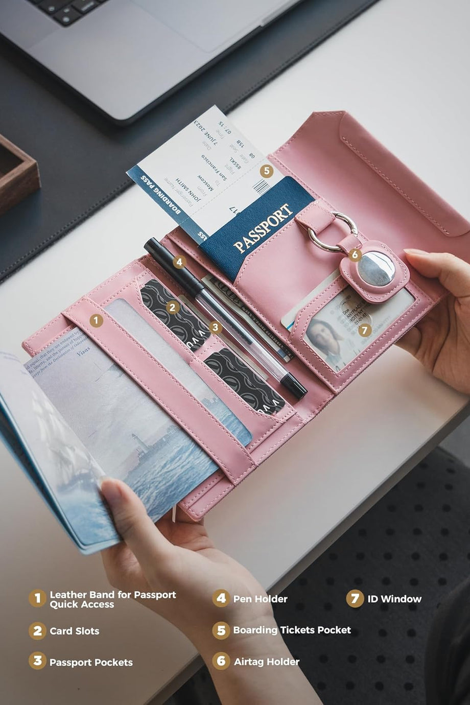 İnce Pasaport Kılıfı, Airtag Tutuculu, RFID/NFC Korumalı, Mıknatıslı Kilit