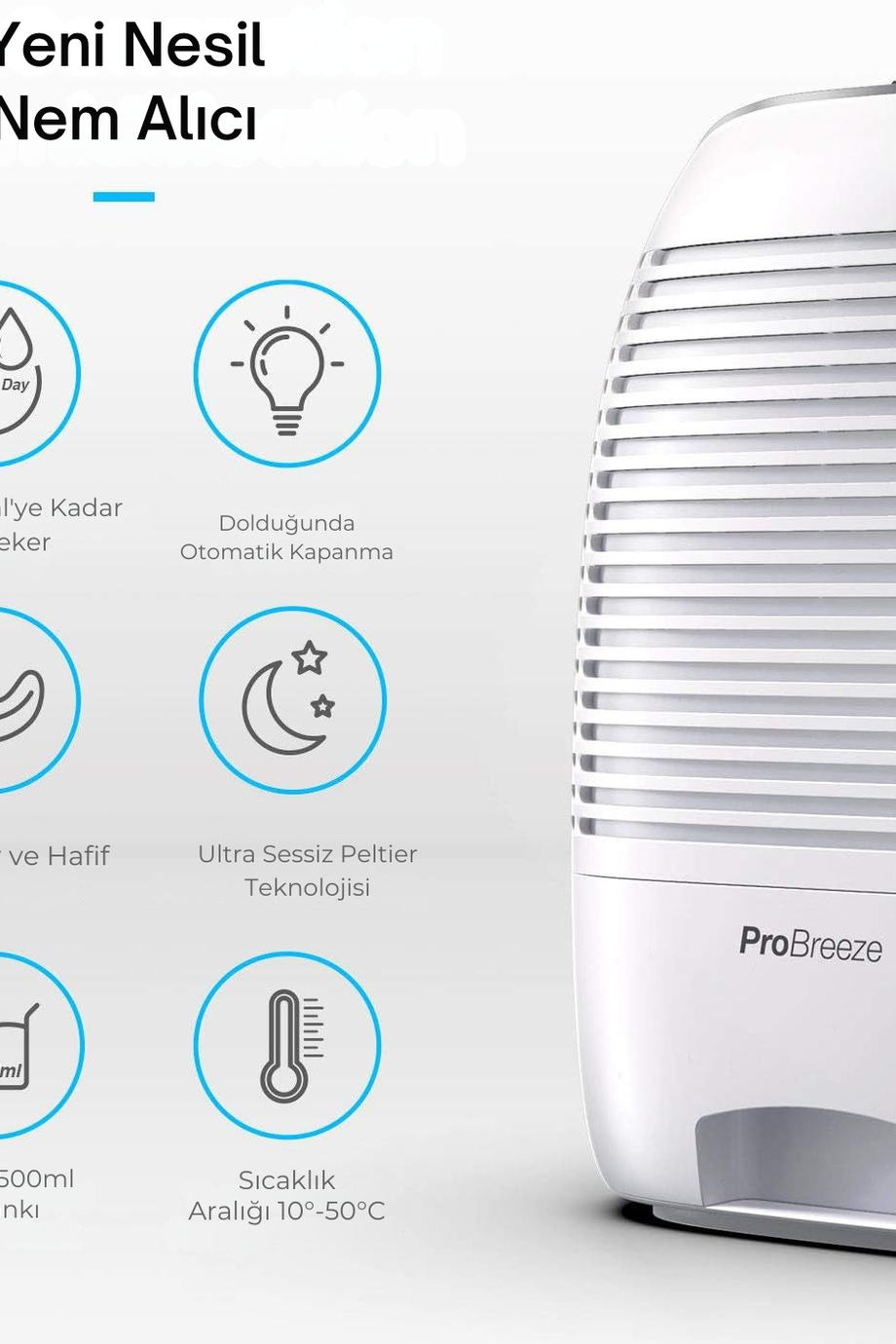 Pro Breeze 1500ml Premium Nem Alma Cihazı Sessiz, Enerji Tasarruflu ve Kompakt Tasarım