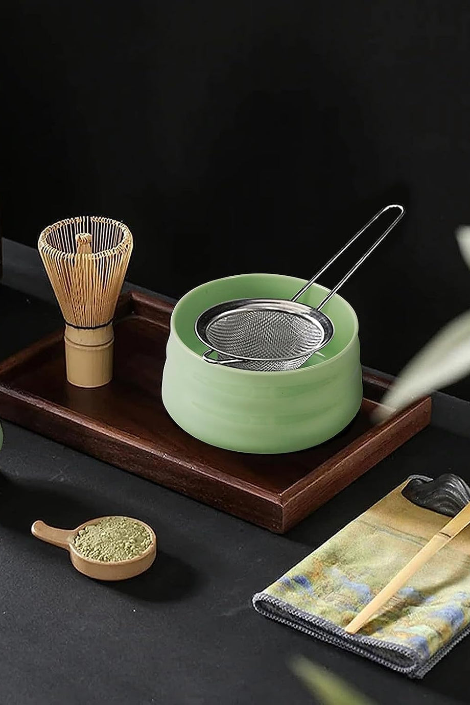 Matcha Çayı Seti 7 Parça – Japon Matcha Fırçası, Seramik Kase, Çay Süzgeci ve Diğer Aksesuarlar