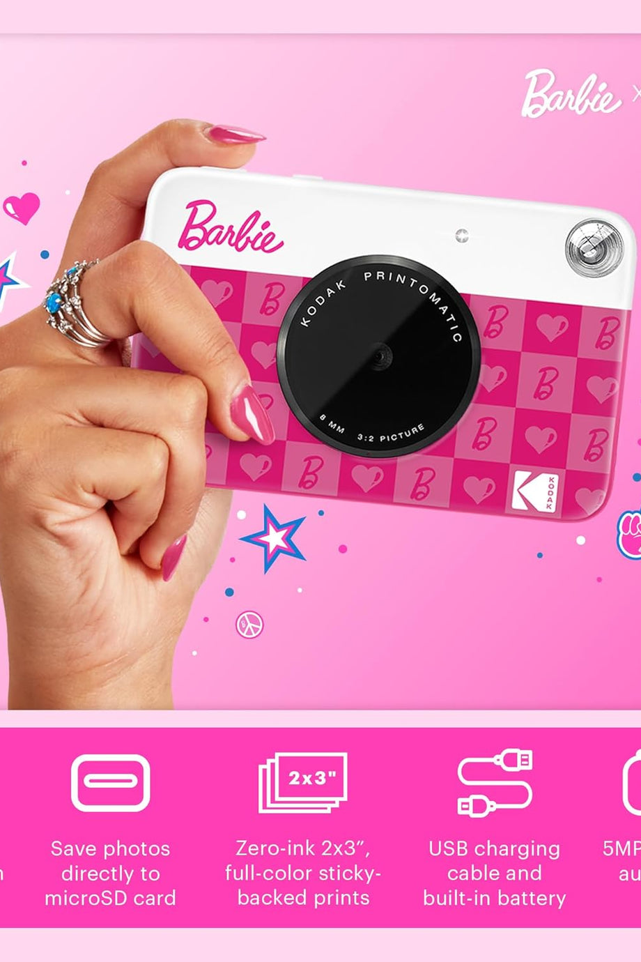 x Kodak Printomatic Full-Color Instant Print Dijital Kamera, 5MP Taşınabilir Barbie Kamera