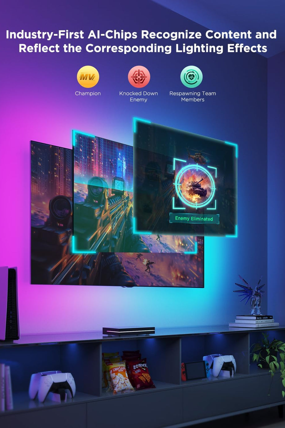 HDMI 2.1 Sync Box AI Kit 2, 8K@60Hz, 4K@144Hz, VRR, RGBIC LED, TV Arka Plan Aydınlatması