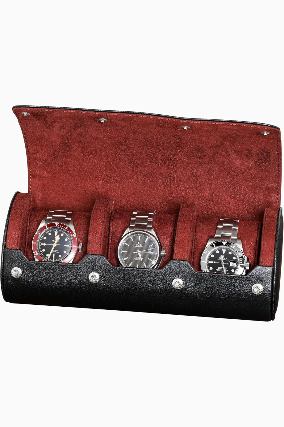 3 Saatlik Watch Roll, Deri Seyahat Rulosu, Koruyucu Bölmeli Tasarım