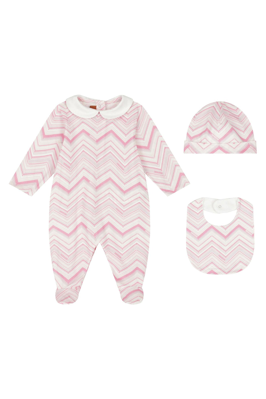 Zigzag Logolu Bebek Tulumu Hediye Seti - Pembe Çok Renkli