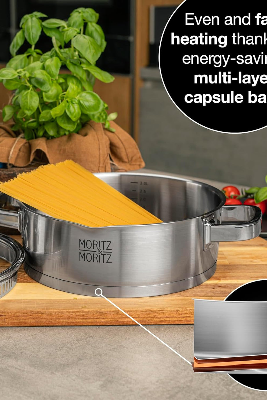 24 cm Paslanmaz Çelik Kapaklı Servis Tavası, 3 Litre Hacimli, Tüm Ocak Türleri İçin Uygun