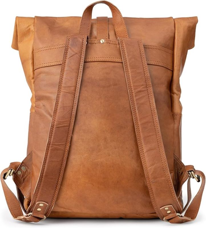 Paris Deri Bisiklet Sırt Çantası Rolltop Unisex Günlük Vintage Kahverengi