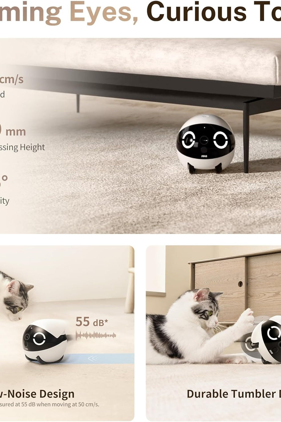 EBO ROLA Mini 2K Pet Kamera Robot, Mobil ve Şarj Edilebilir, 2 Yönlü Sesli Görüşme, Hareket Algılama