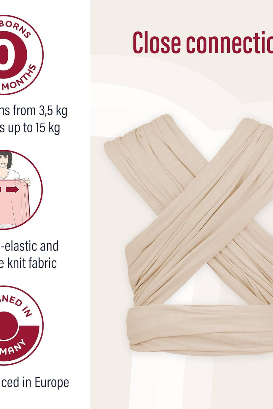 Elastik Bebek Slingi, Yeni Doğanlardan 15 kg'a Kadar, %100 Organik Pamuk, Yumuşak Jersey Örgü Kumaş