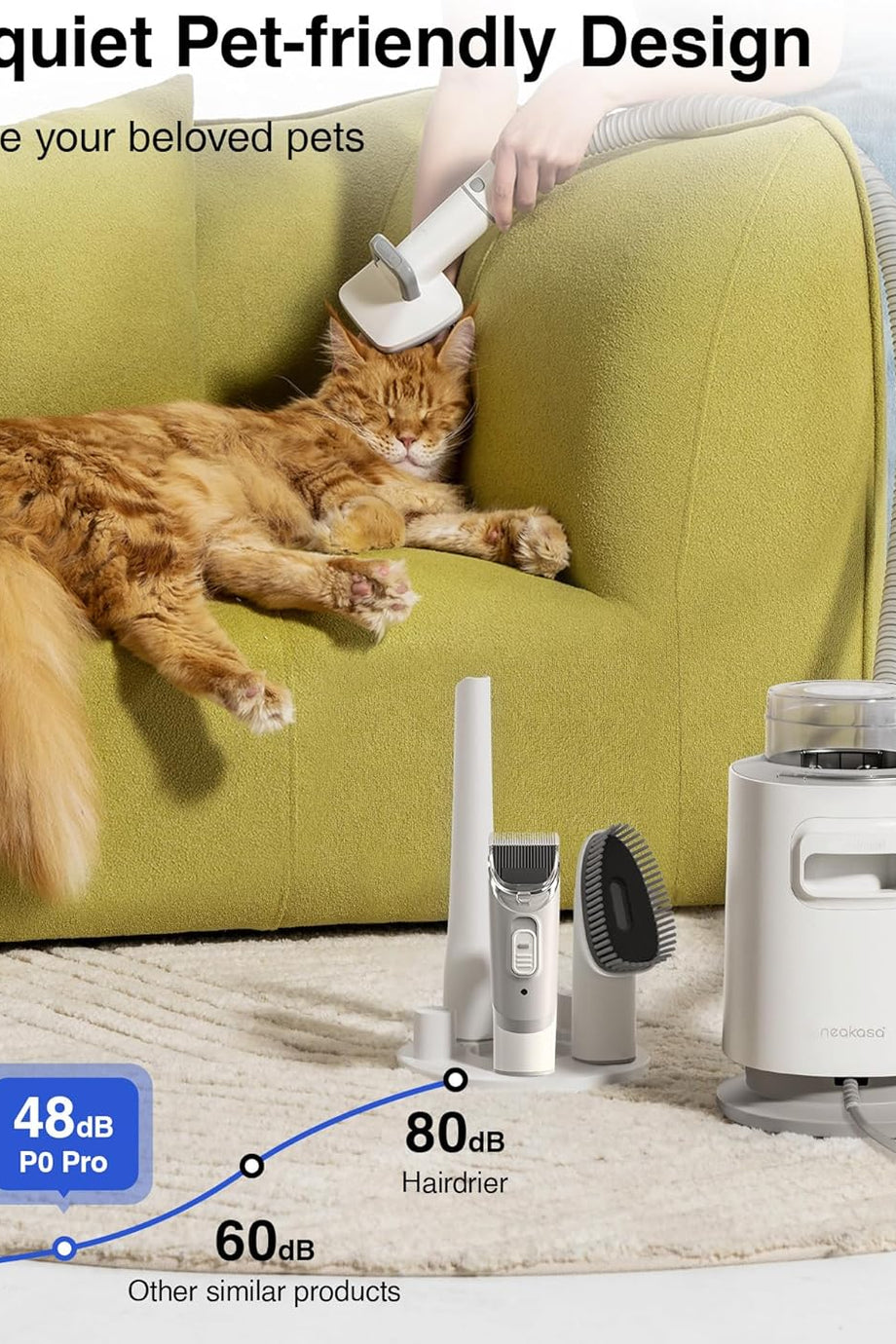 P0 Pro Elektrikli Süpürge ve Köpek Kesme Makinesi, 5'li Profesyonel Evcil Hayvan Bakım Seti