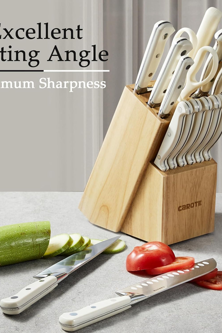 14 Parça Bıçak Seti, Paslanmaz Çelik, Ahşap Bloklu, Aşçı ve Biftek Bıçakları