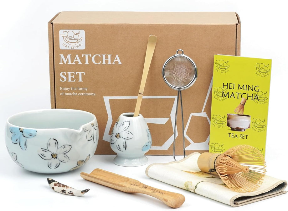 8 Parça Seremoni Matcha Seti Gri Seramik Kase Bambu Chasen ve Aksesuarlar Dahil