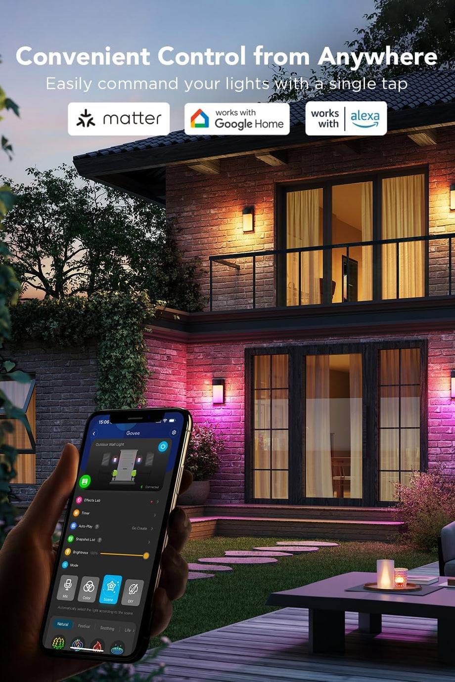 Dış Mekan Duvar Lambası RGBIC, 1500LM, IP65 Su Geçirmez, 45 Sahne Modu, Akıllı Wi-Fi Işık