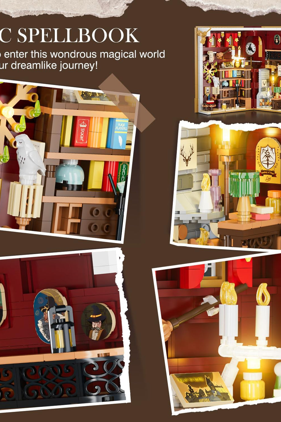 LED Işıklı Sihirli Kitap Köşesi, 1015 Parça Minyatür Kitaplık Modülü