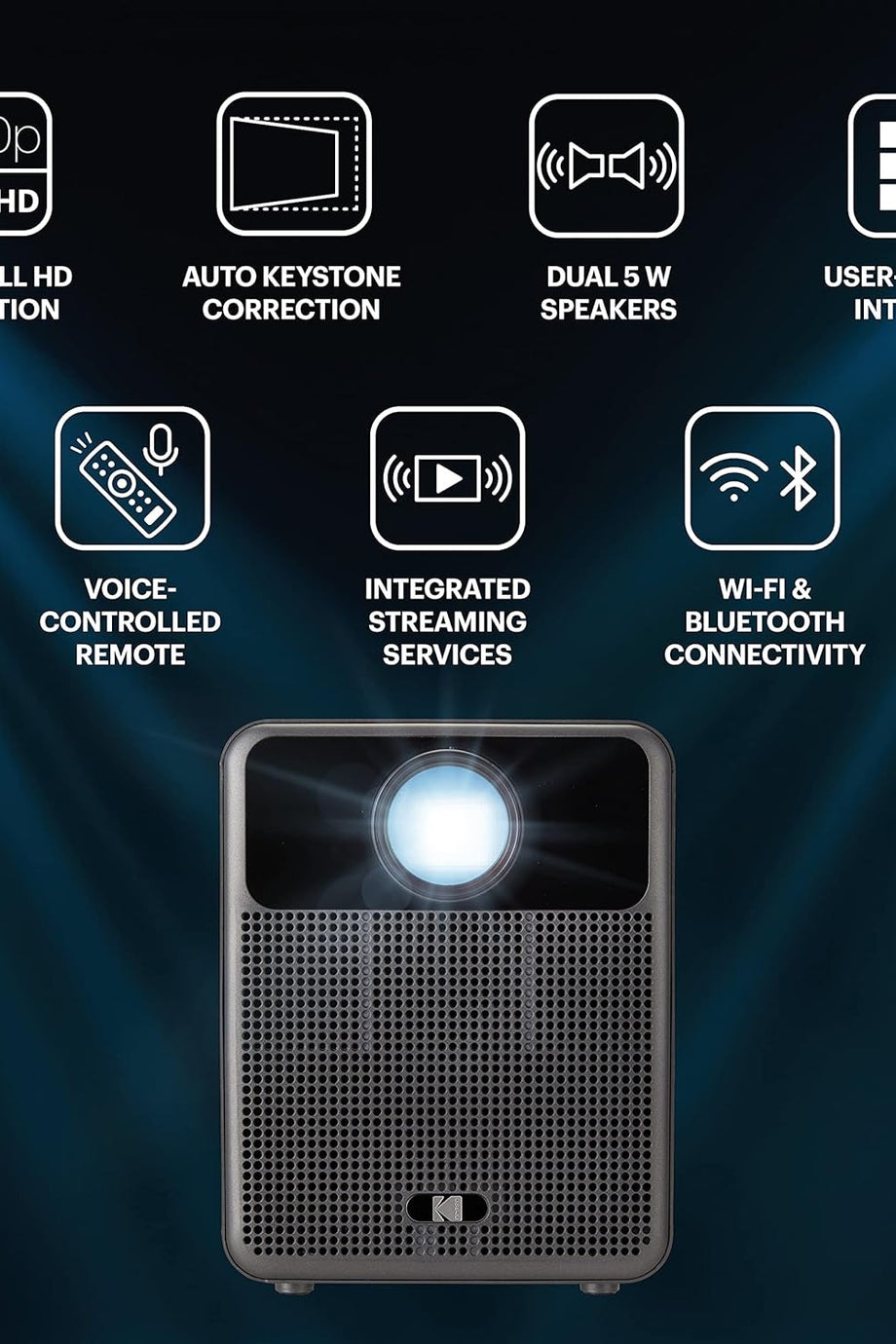 FLIK HD10 Akıllı Projektör, Android TV, 1080P FHD, Google Asistan, Wi-Fi, Bluetooth, 2000:1 Kontrast