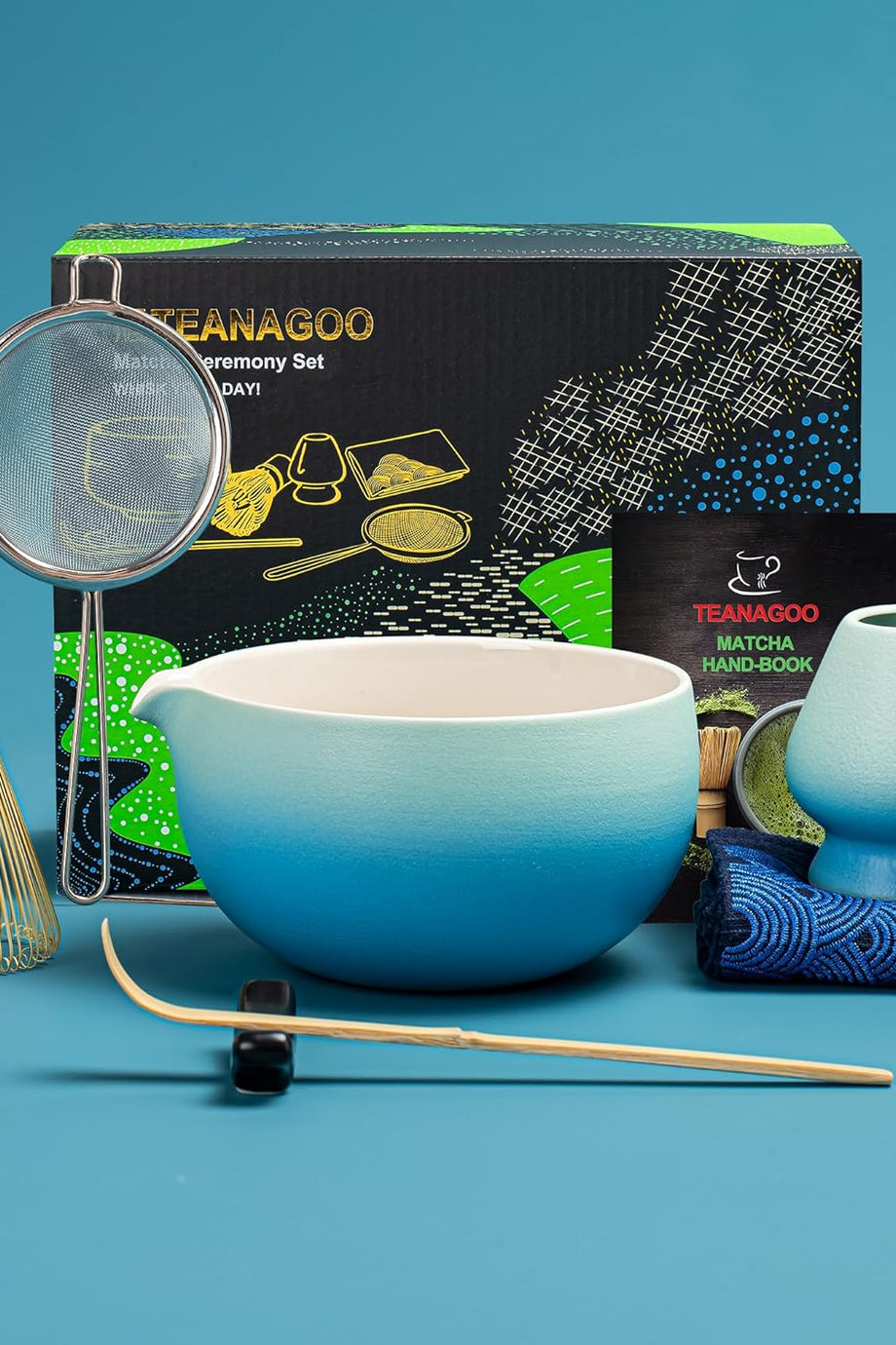Japon Matcha Çay Seti 7 Parça - Dökme Ağızlı Matcha Kasesi, Bambu Çırpıcı, Kaşık ve Çırpıcı Tutucu