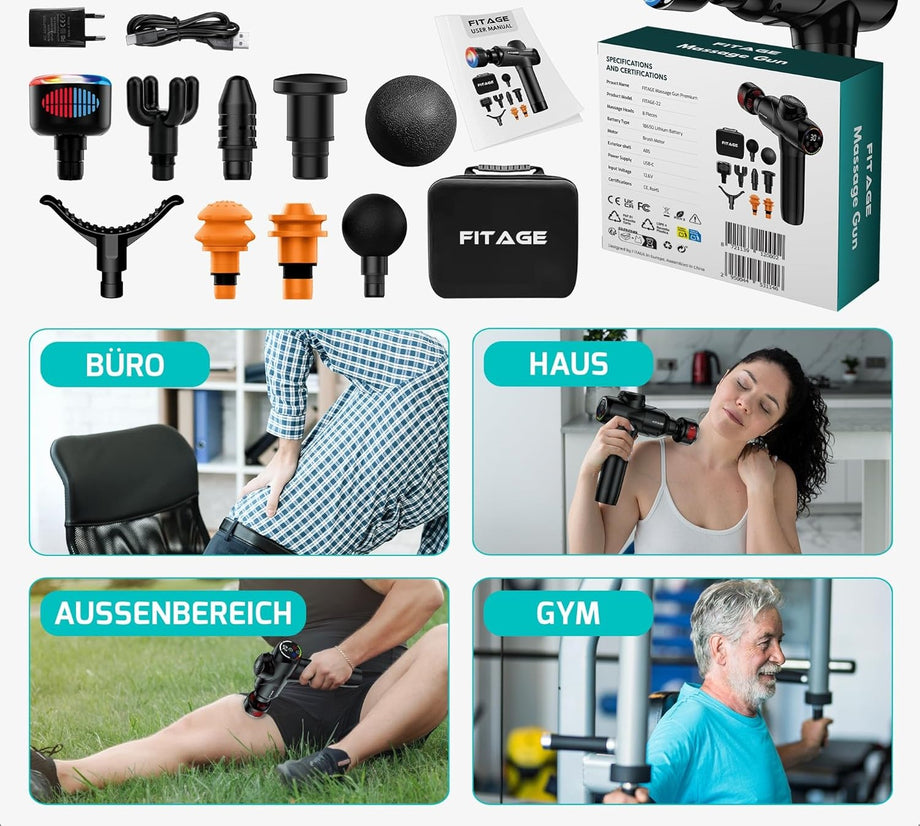 Masaj Tabancası,30 Ayarlanabilir Hız Seviyesi, Isı ve Soğuk Terapisi, Sessiz Çalışma