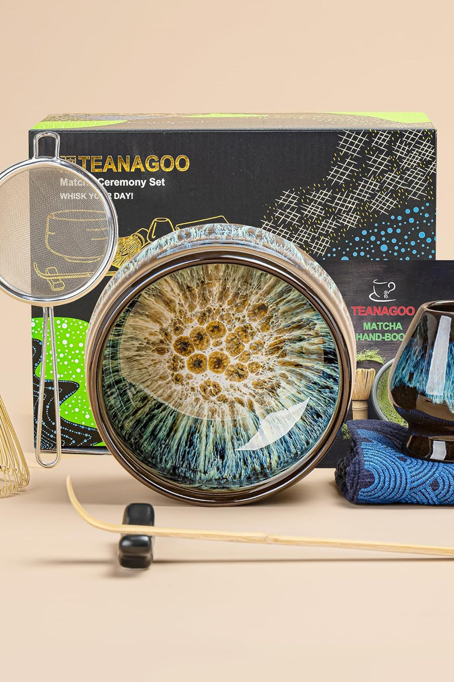 7 Parça Matcha Seti - Bambu Çırpıcı, Seramik Kase ve Süzgeç ile Matcha Çayı Seremonisi Seti