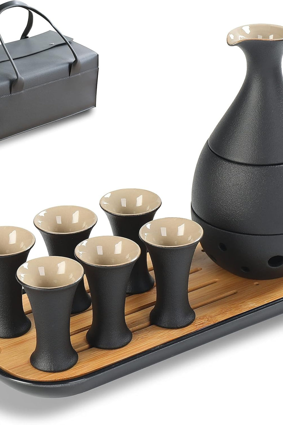 10 Parça Japon Sake Seti 170 ml Karaf 6 Fincan Tepsi ve Isıtıcılı Hediye Seti