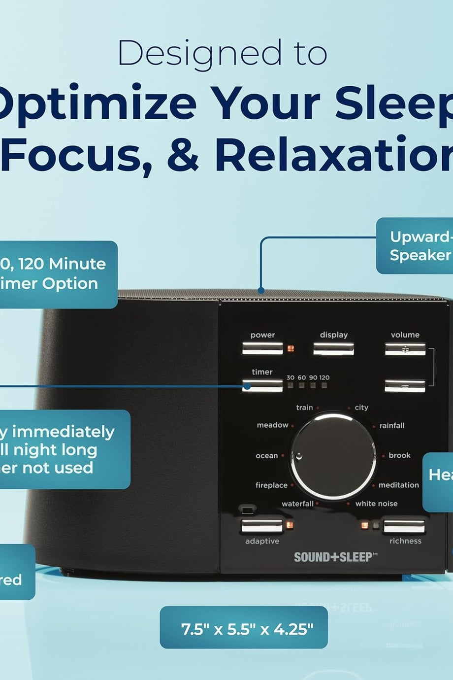 Sound+Sleep Uyku Terapisi Cihazı ASM1002, 30 Ses Seçeneği, Adaptif Ses ve Uyku Zamanlayıcısı