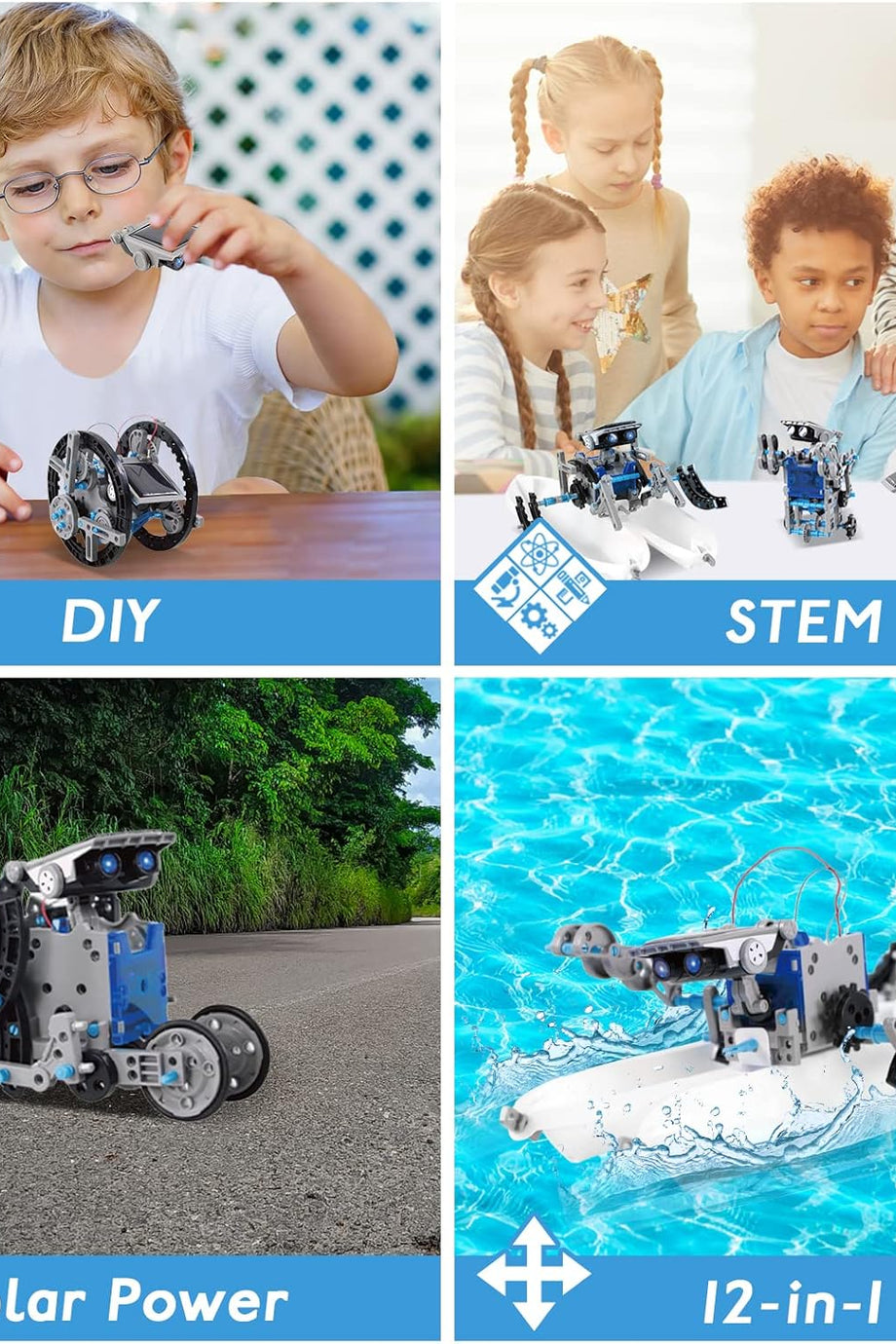 Çocuklar İçin Güneş Enerjili Robot Oyuncak, 12'si 1 Arada STEM Kit, Kendin Yap İnşaat